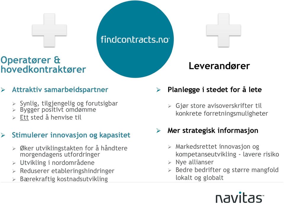 etableringshindringer Bærekraftig kostnadsutvikling Leverandører Planlegge i stedet for å lete Gjør store avisoverskrifter til konkrete