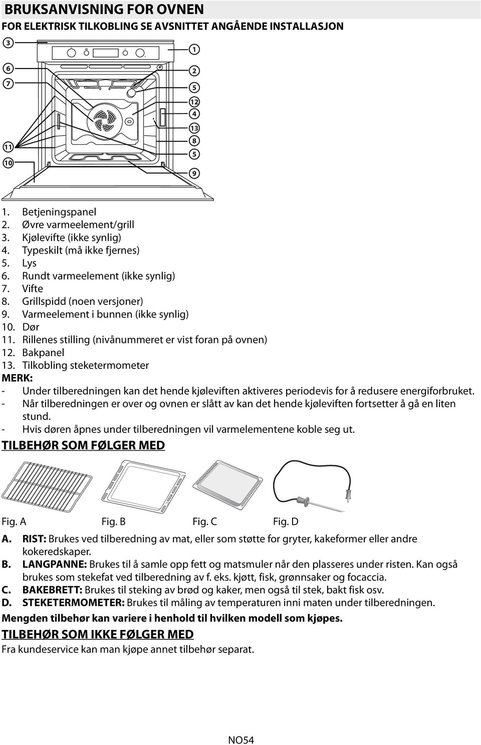 Bakpanel 13. Tilkobling steketermometer MERK: - Under tilberedningen kan det hende kjøleviften aktiveres periodevis for å redusere energiforbruket.