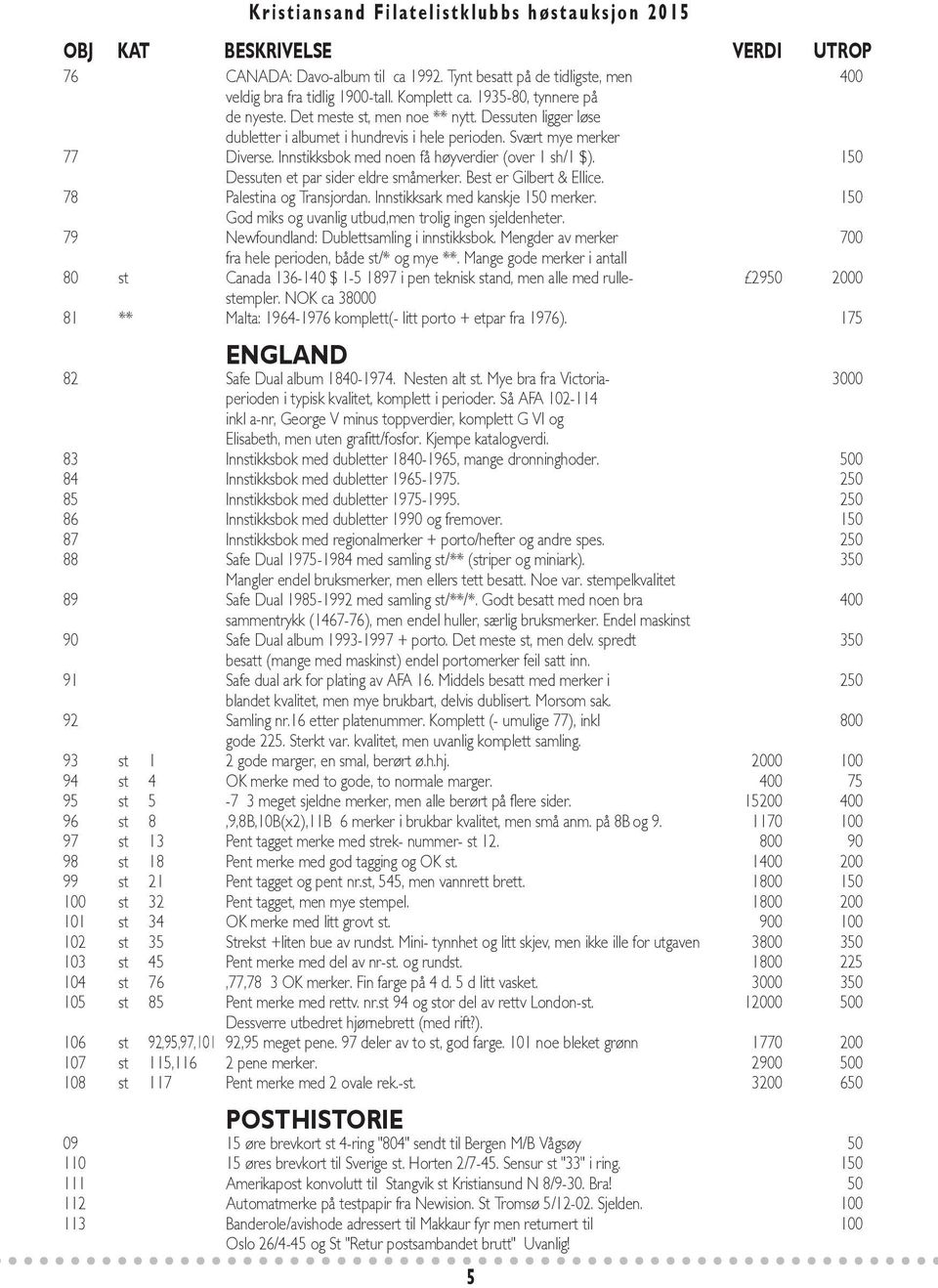 Best er Gilbert & Ellice. 78 Palestina og Transjordan. Innstikksark med kanskje 150 merker. 150 God miks og uvanlig utbud,men trolig ingen sjeldenheter. 79 Newfoundland: Dublettsamling i innstikksbok.