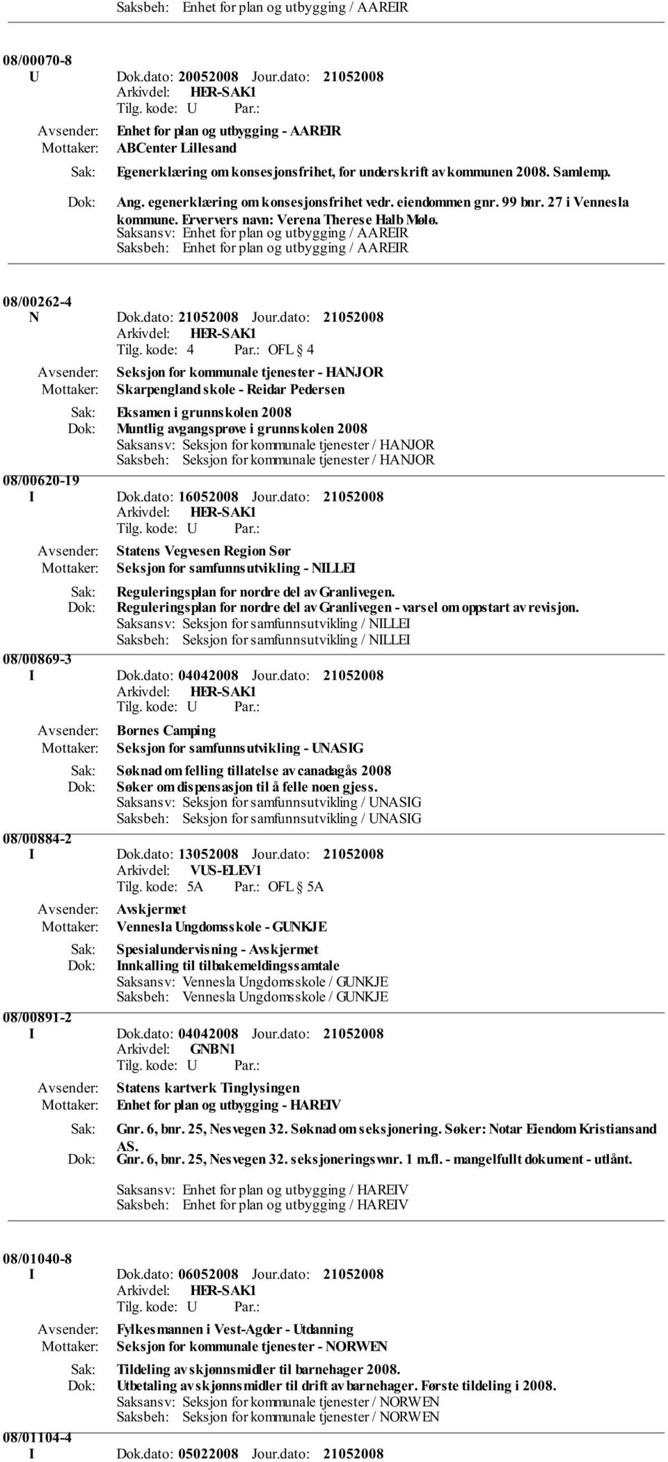 99 bnr. 27 i Vennesla kommune. Erververs navn: Verena Therese Halb Mølø. Saksansv: Enhet for plan og utbygging / AAREIR Saksbeh: Enhet for plan og utbygging / AAREIR 08/00262-4 N Dok.dato: Jour.