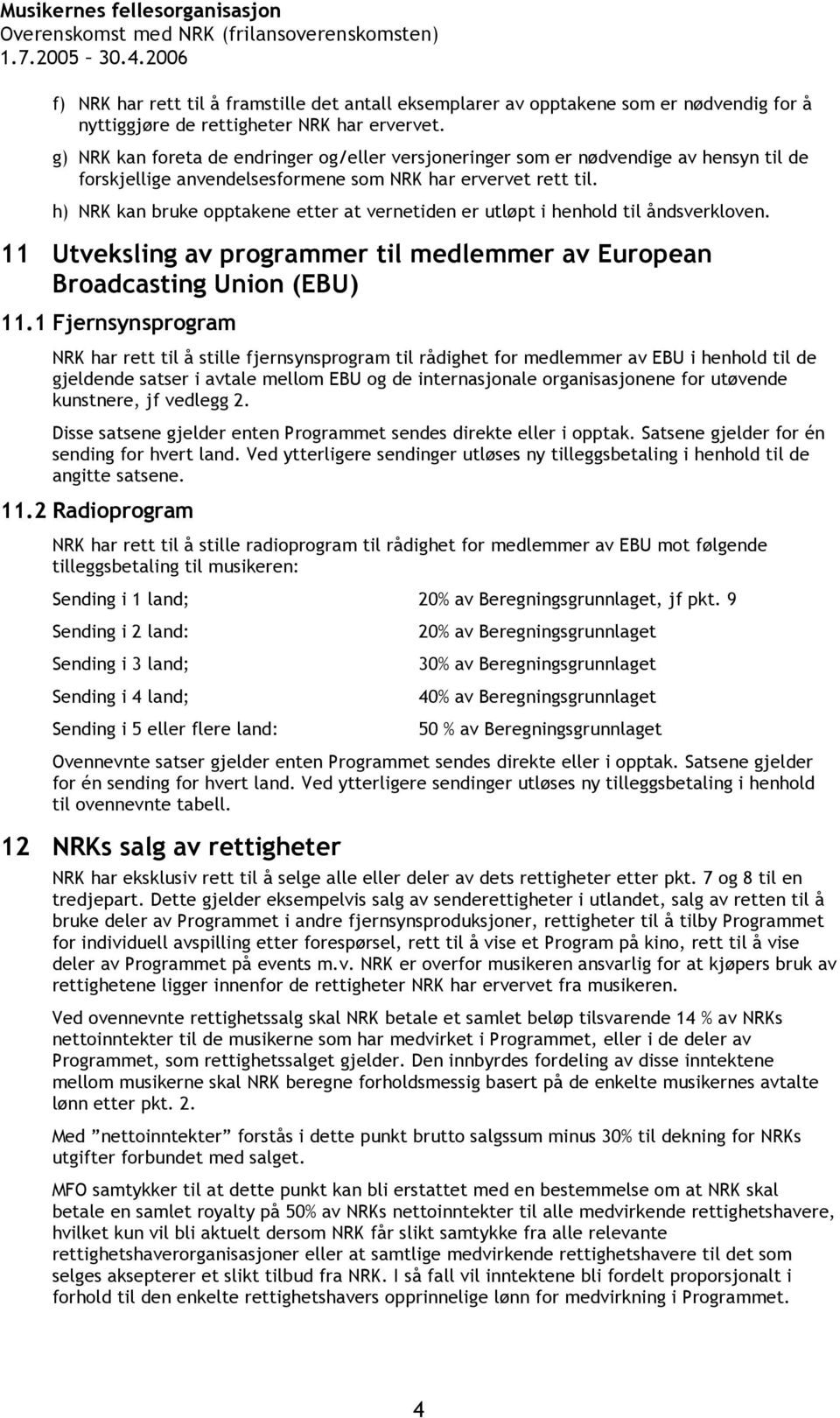 h) NRK kan bruke opptakene etter at vernetiden er utløpt i henhold til åndsverkloven. 11 Utveksling av programmer til medlemmer av European Broadcasting Union (EBU) 11.