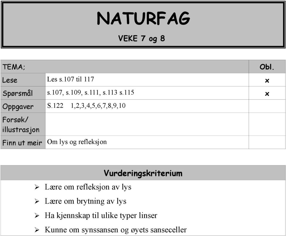 122 1,2,3,4,5,6,7,8,9,10 Forsøk/ illustrasjon Finn ut meir Om lys og