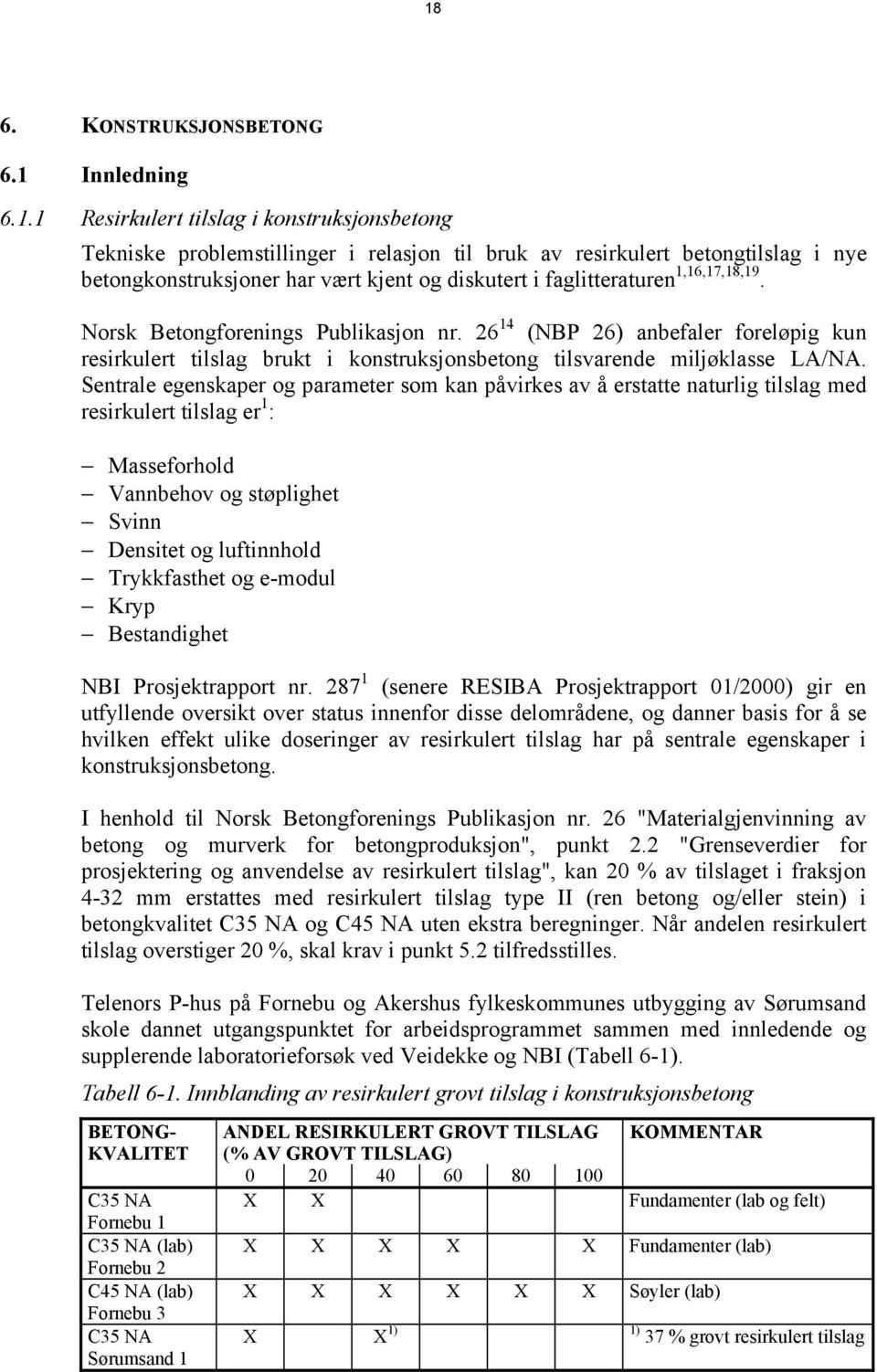 26 14 (NBP 26) anbefaler foreløpig kun resirkulert tilslag brukt i konstruksjonsbetong tilsvarende miljøklasse LA/.