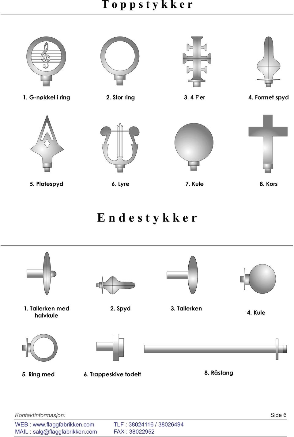 Kors E n d e s t y k k e r 1. Tallerken med halvkule 2. Spyd 3.