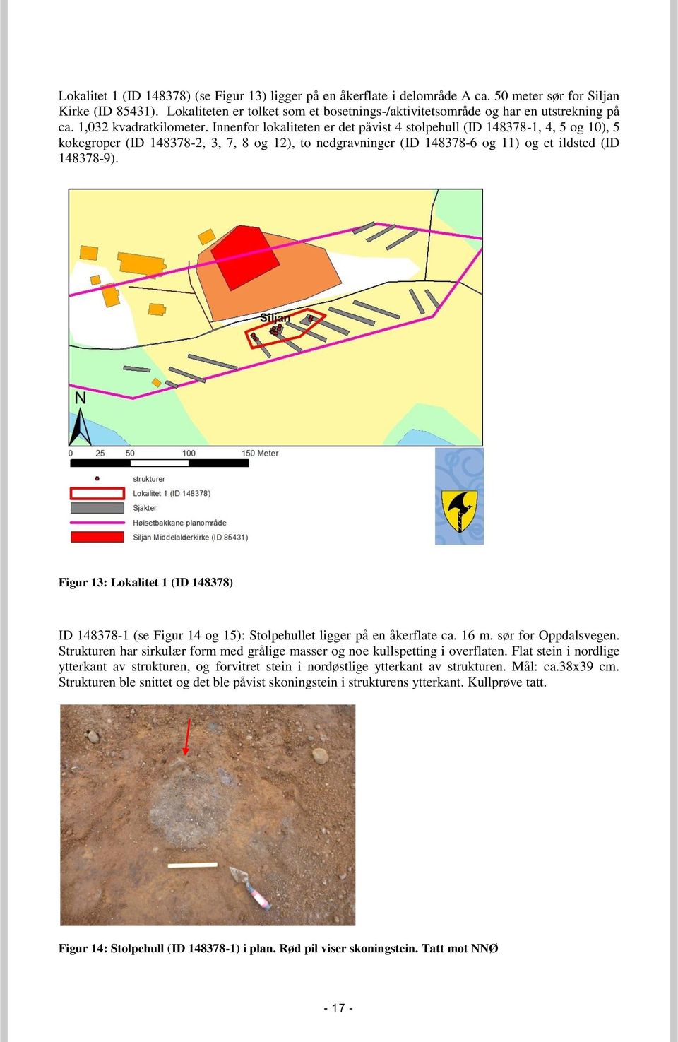 Innenfor lokaliteten er det påvist 4 stolpehull (ID 148378-1, 4, 5 og 10), 5 kokegroper (ID 148378-2, 3, 7, 8 og 12), to nedgravninger (ID 148378-6 og 11) og et ildsted (ID 148378-9).