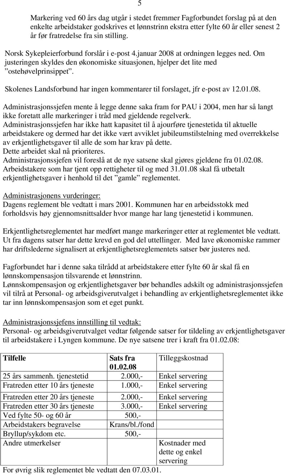 Skolenes Landsforbund har ingen kommentarer til forslaget, jfr e-post av 12.01.08.