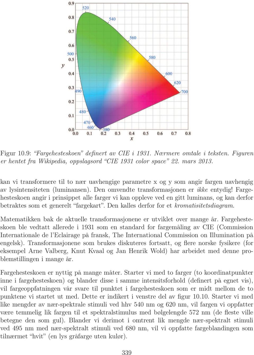 Fargehesteskoen angir i prinsippet alle farger vi kan oppleve ved en gitt luminans, og kan derfor betraktes som et generelt fargekart. Den kalles derfor for et kromatisitetsdiagram.