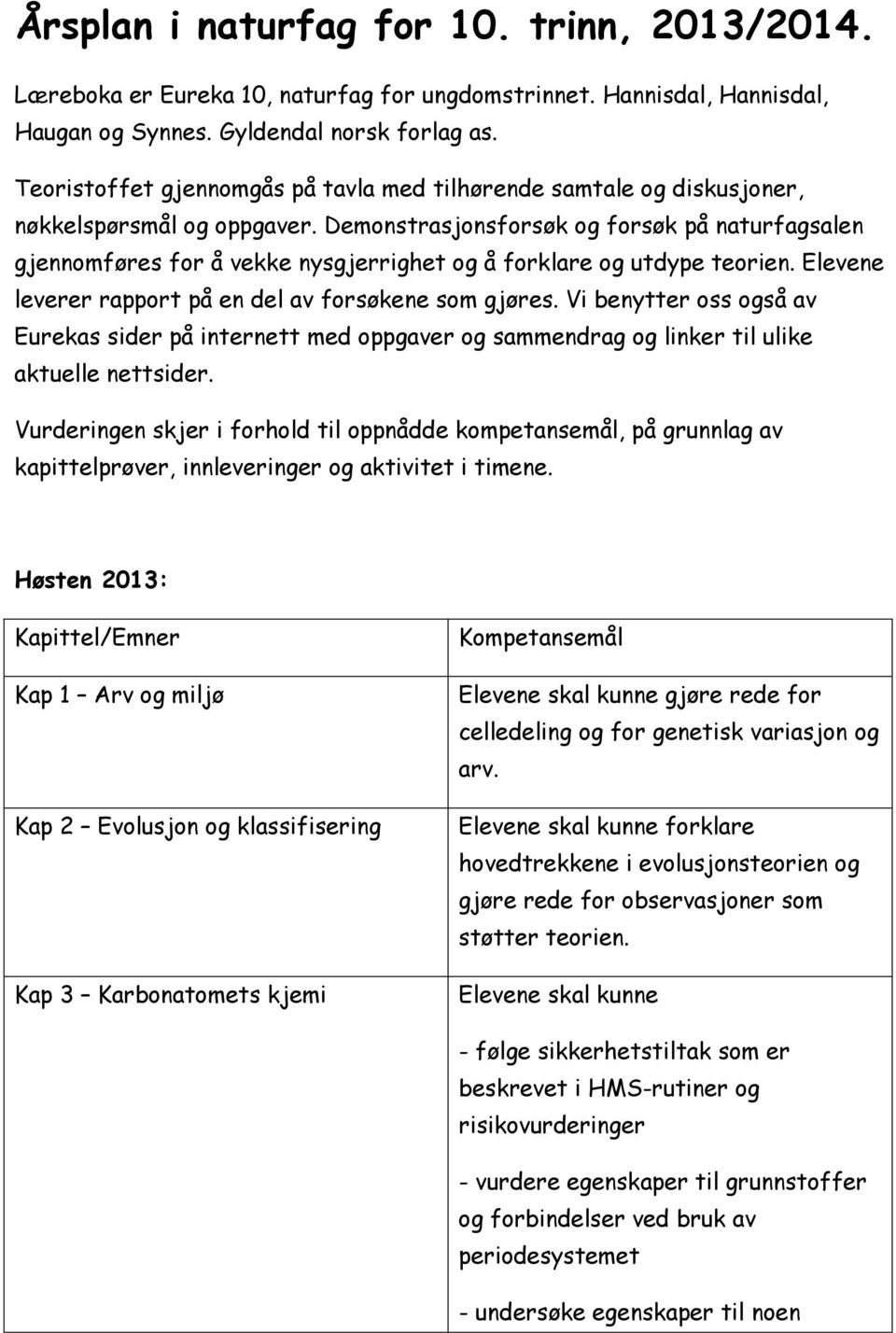 Demonstrasjonsforsøk og forsøk på naturfagsalen gjennomføres for å vekke nysgjerrighet og å forklare og utdype teorien. Elevene leverer rapport på en del av forsøkene som gjøres.