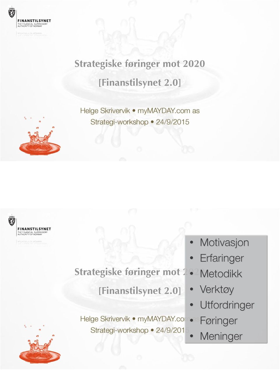 Erfaringer Strategiske føringer mot 2020 Metodikk [Finanstilsynet