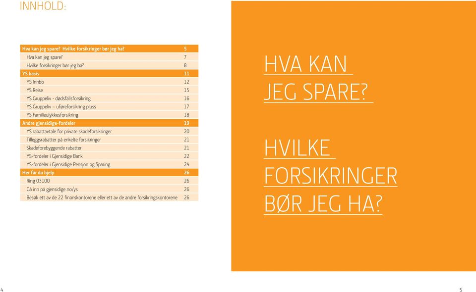 19 YS rabattavtale for private skadeforsikringer 20 Tilleggsrabatter på enkelte forsikringer 21 Skadeforebyggende rabatter 21 YS-fordeler i Gjensidige Bank 22 YS-fordeler i