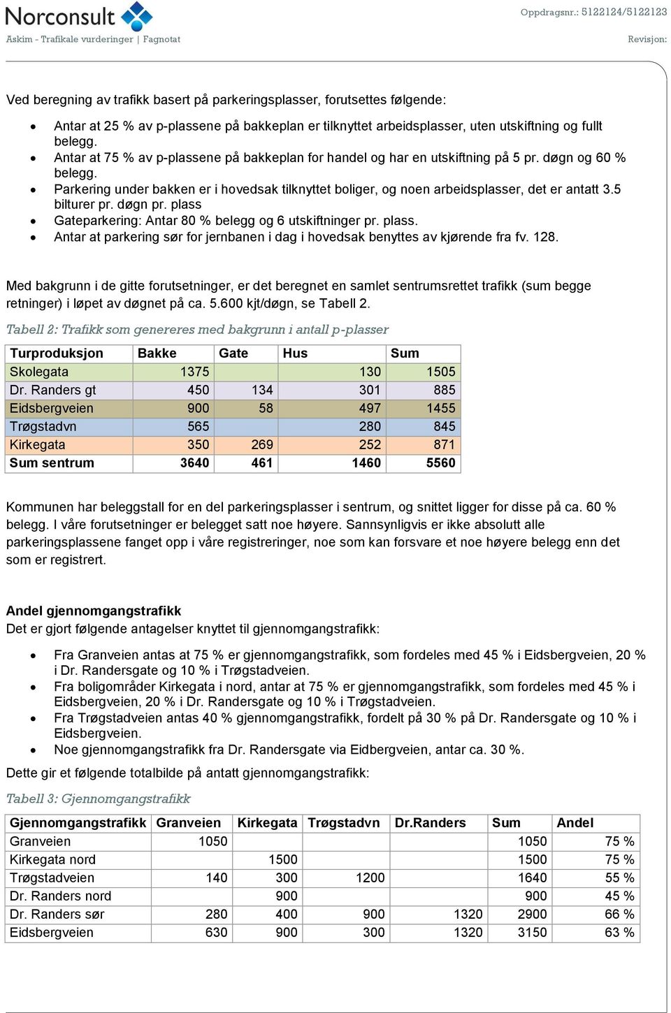 Parkering under bakken er i hovedsak tilknyttet boliger, og noen arbeidsplasser, det er antatt 3.5 bilturer pr. døgn pr. plass 