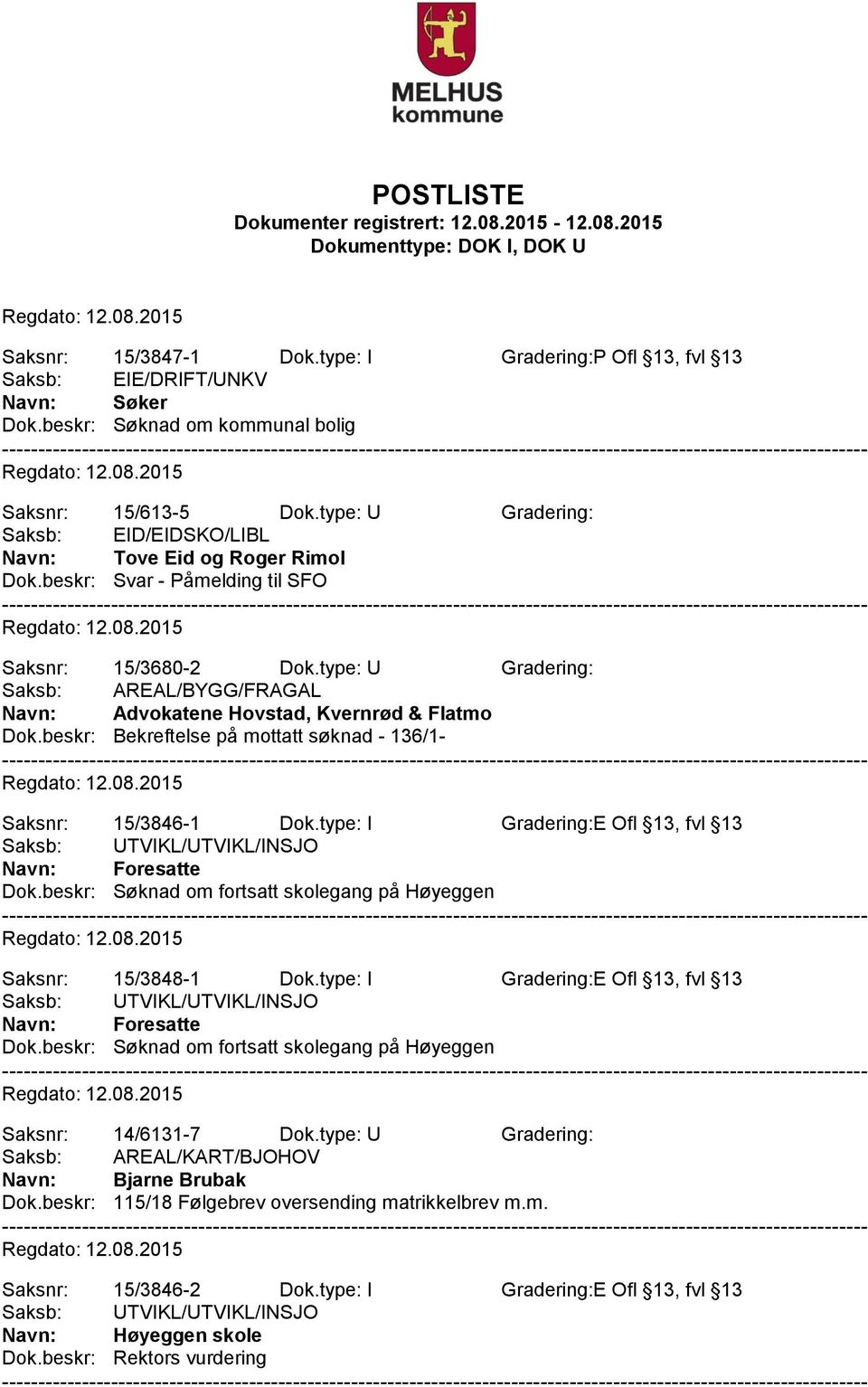 beskr: Bekreftelse på mottatt søknad - 136/1- Saksnr: 15/3846-1 Dok.type: I Gradering:E Ofl 13, fvl 13 Saksb: UTVIKL/UTVIKL/INSJO Navn: Foresatte Dok.