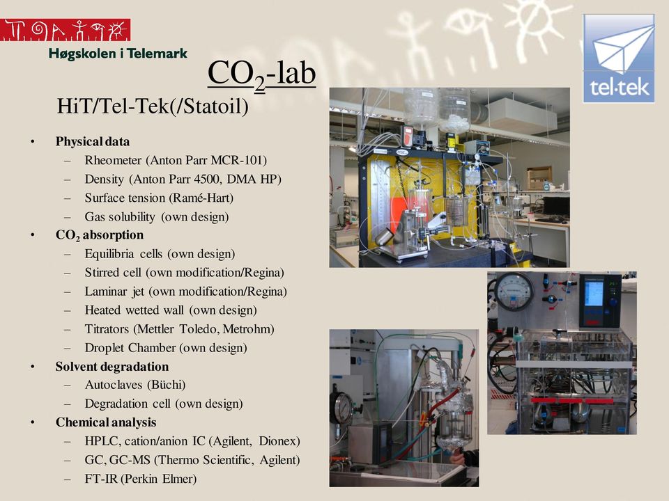 modification/regina) Heated wetted wall (own design) Titrators (Mettler Toledo, Metrohm) Droplet Chamber (own design) Solvent degradation