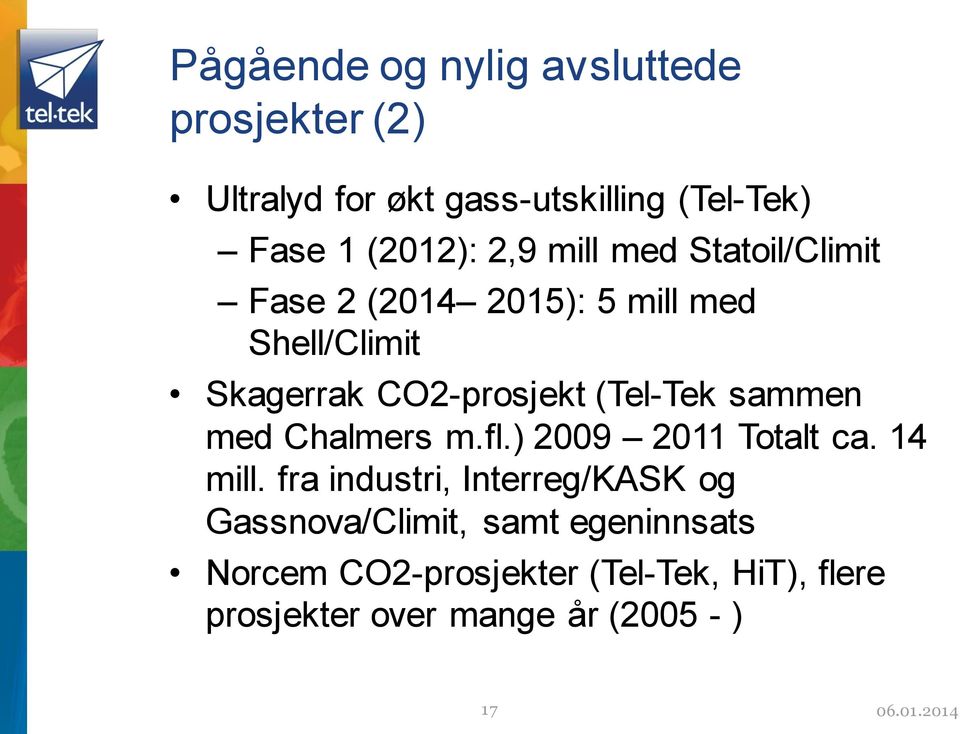 sammen med Chalmers m.fl.) 2009 2011 Totalt ca. 14 mill.