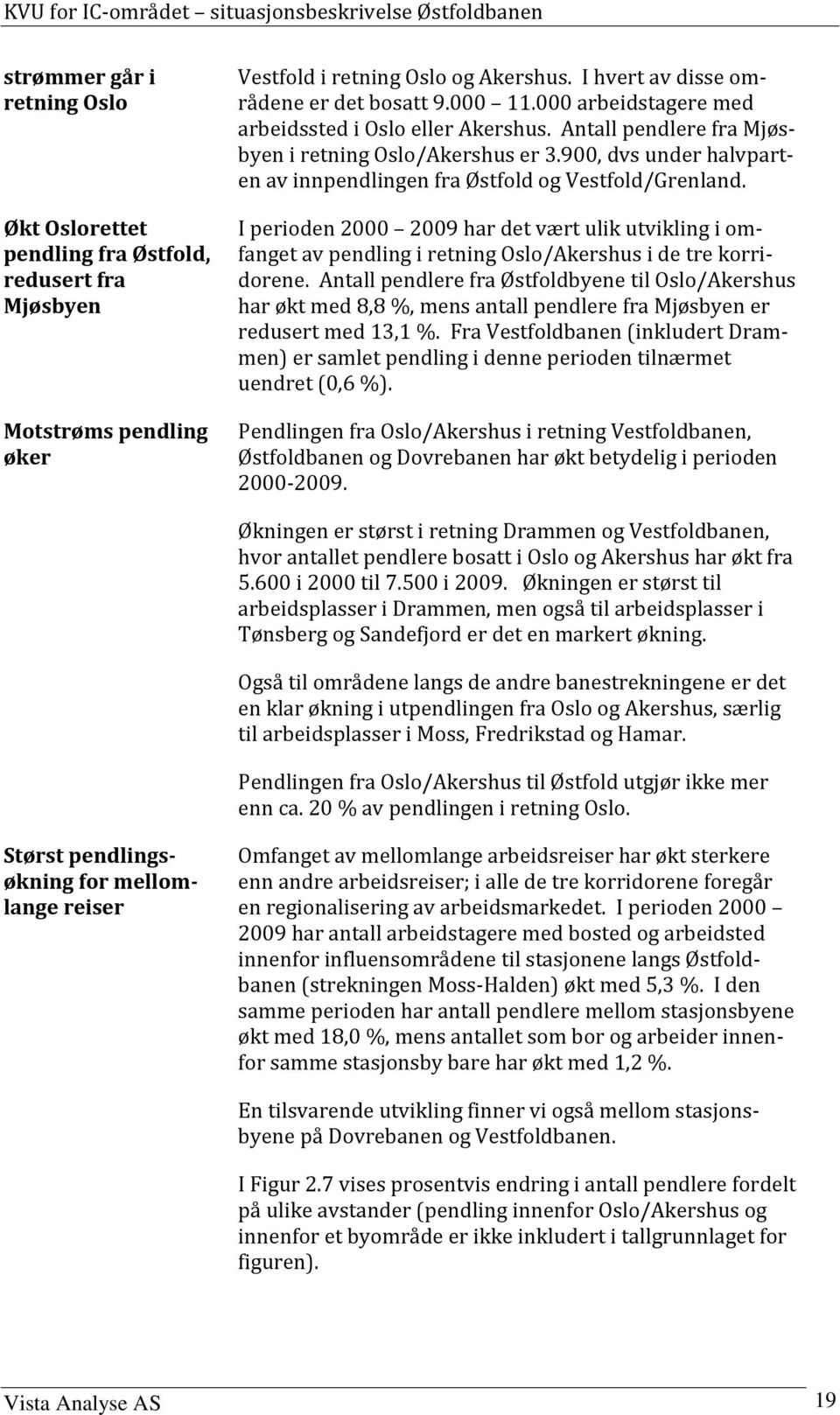 I perioden 2000 2009 har det vært ulik utvikling i omfanget av pendling i retning Oslo/Akershus i de tre korridorene.