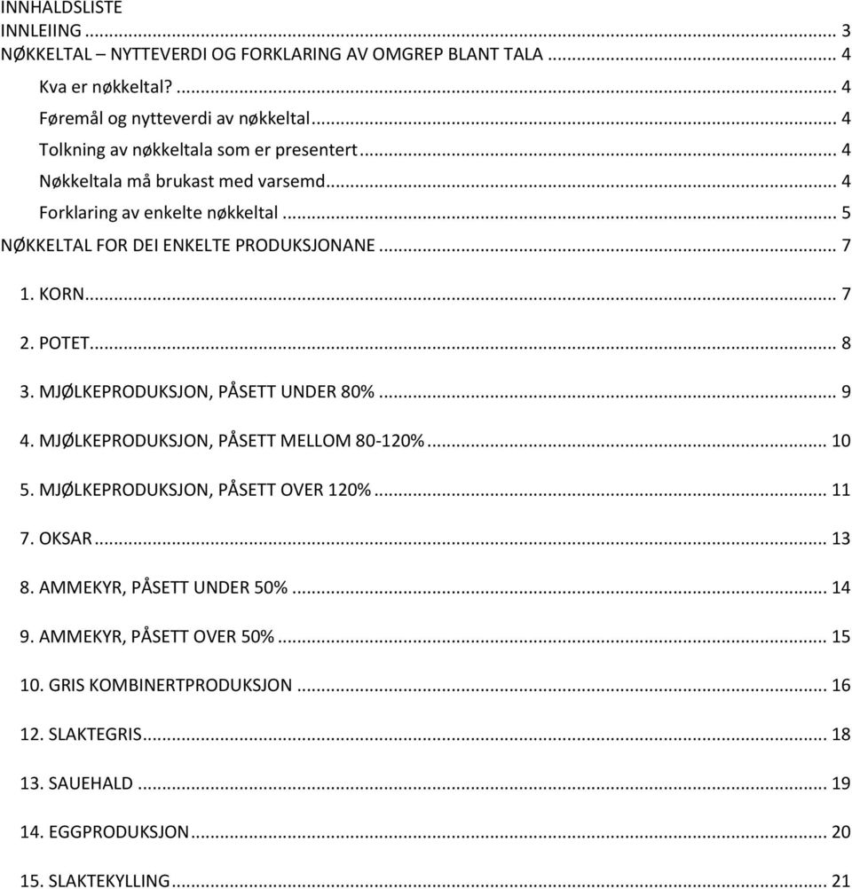 POTET... 8 3. MJØLKEPRODUKSJON, PÅSETT UNDER 80%... 9 4. MJØLKEPRODUKSJON, PÅSETT MELLOM 80-120%... 10 5. MJØLKEPRODUKSJON, PÅSETT OVER 120%... 11 7. OKSAR... 13 8.