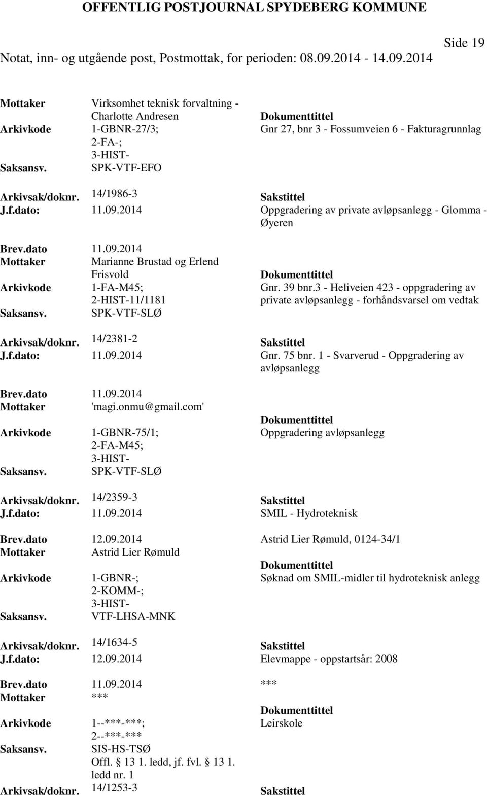 3 - Heliveien 423 - oppgradering av private avløpsanlegg - forhåndsvarsel om vedtak Arkivsak/doknr. 14/2381-2 Sakstittel J.f.dato: 11.09.2014 Gnr. 75 bnr.