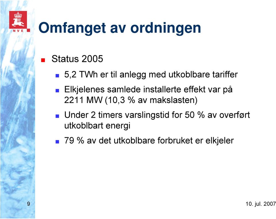 2211 MW (10,3 % av makslasten) Under 2 timers varslingstid for 50 %