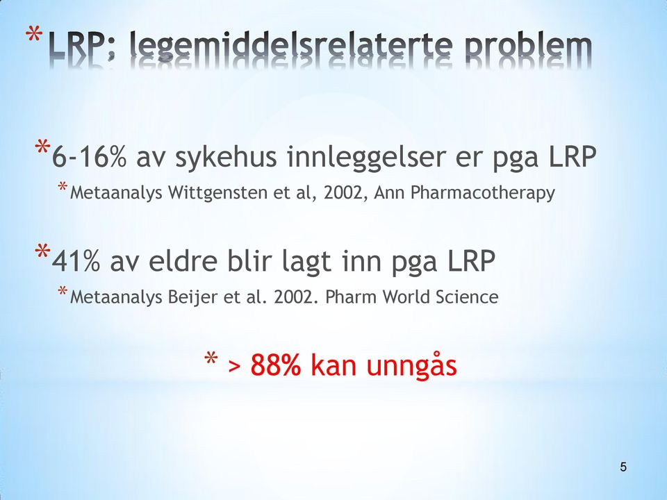 Pharmacotherapy *41% av eldre blir lagt inn pga LRP