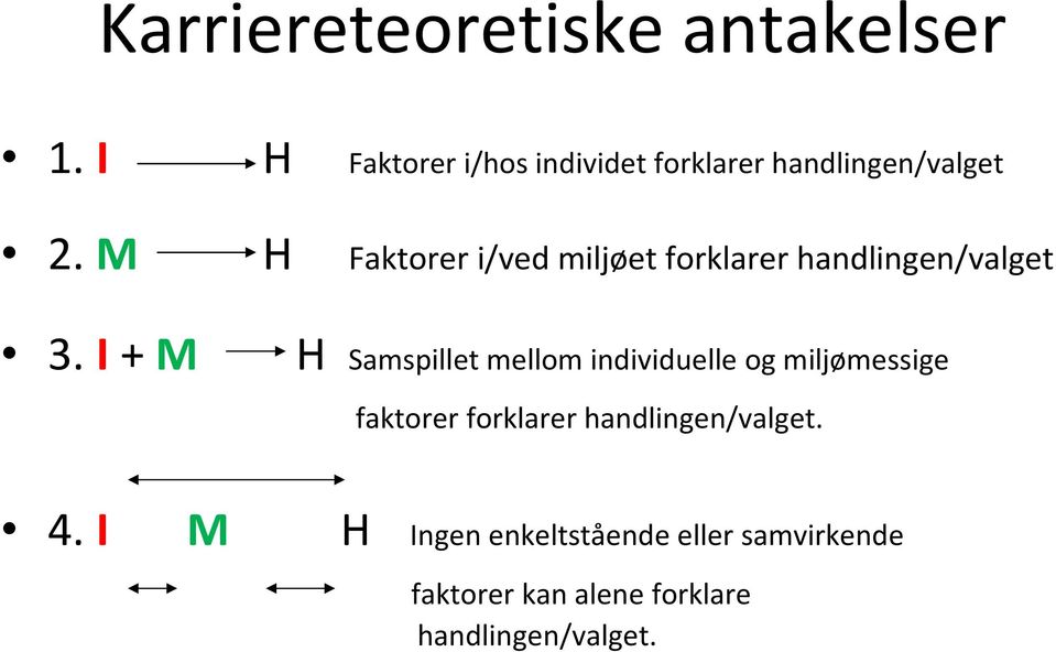 forklarer handlingen/valget H Samspillet mellom individuelle og miljømessige