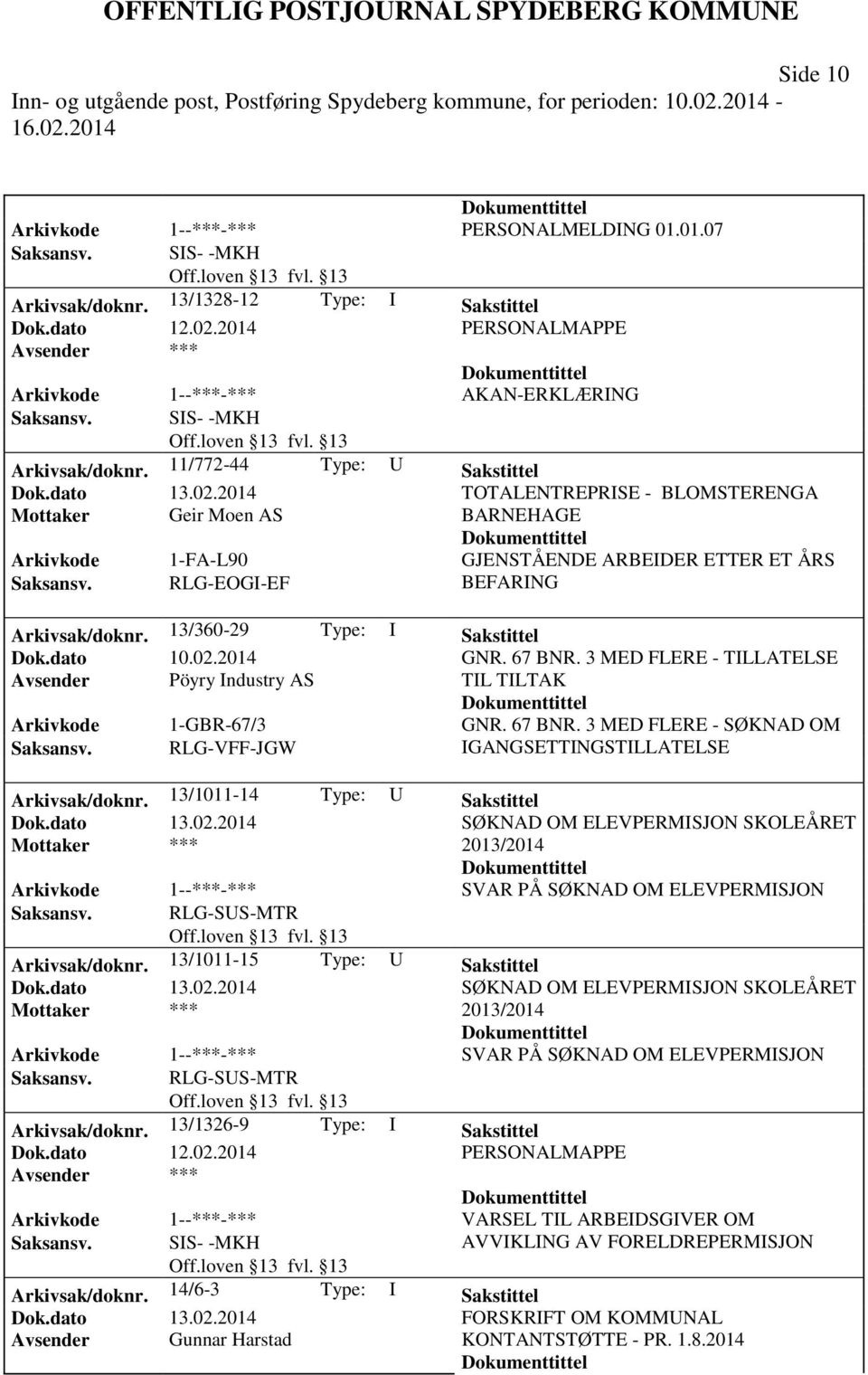 13/360-29 Type: I Sakstittel Dok.dato 10.02.2014 GNR. 67 BNR. 3 MED FLERE - TILLATELSE Avsender Pöyry Industry AS TIL TILTAK Arkivkode 1-GBR-67/3 GNR. 67 BNR. 3 MED FLERE - SØKNAD OM Saksansv.