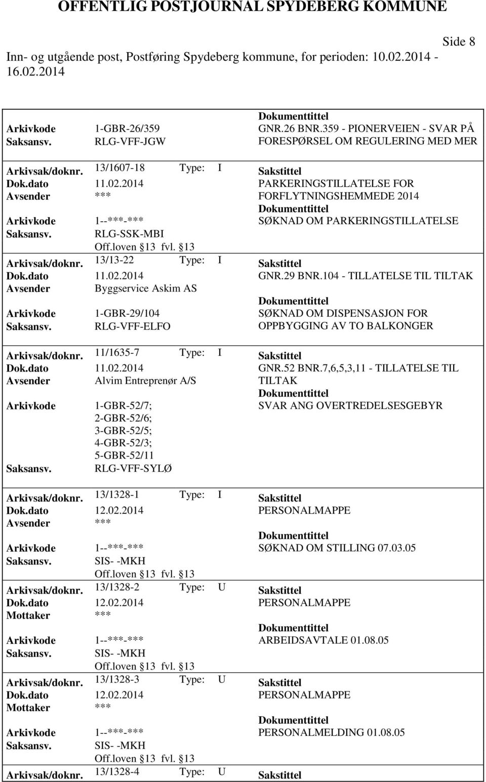 29 BNR.104 - TILLATELSE TIL TILTAK Avsender Byggservice Askim AS Arkivkode 1-GBR-29/104 SØKNAD OM DISPENSASJON FOR Saksansv. RLG-VFF-ELFO OPPBYGGING AV TO BALKONGER Arkivsak/doknr.