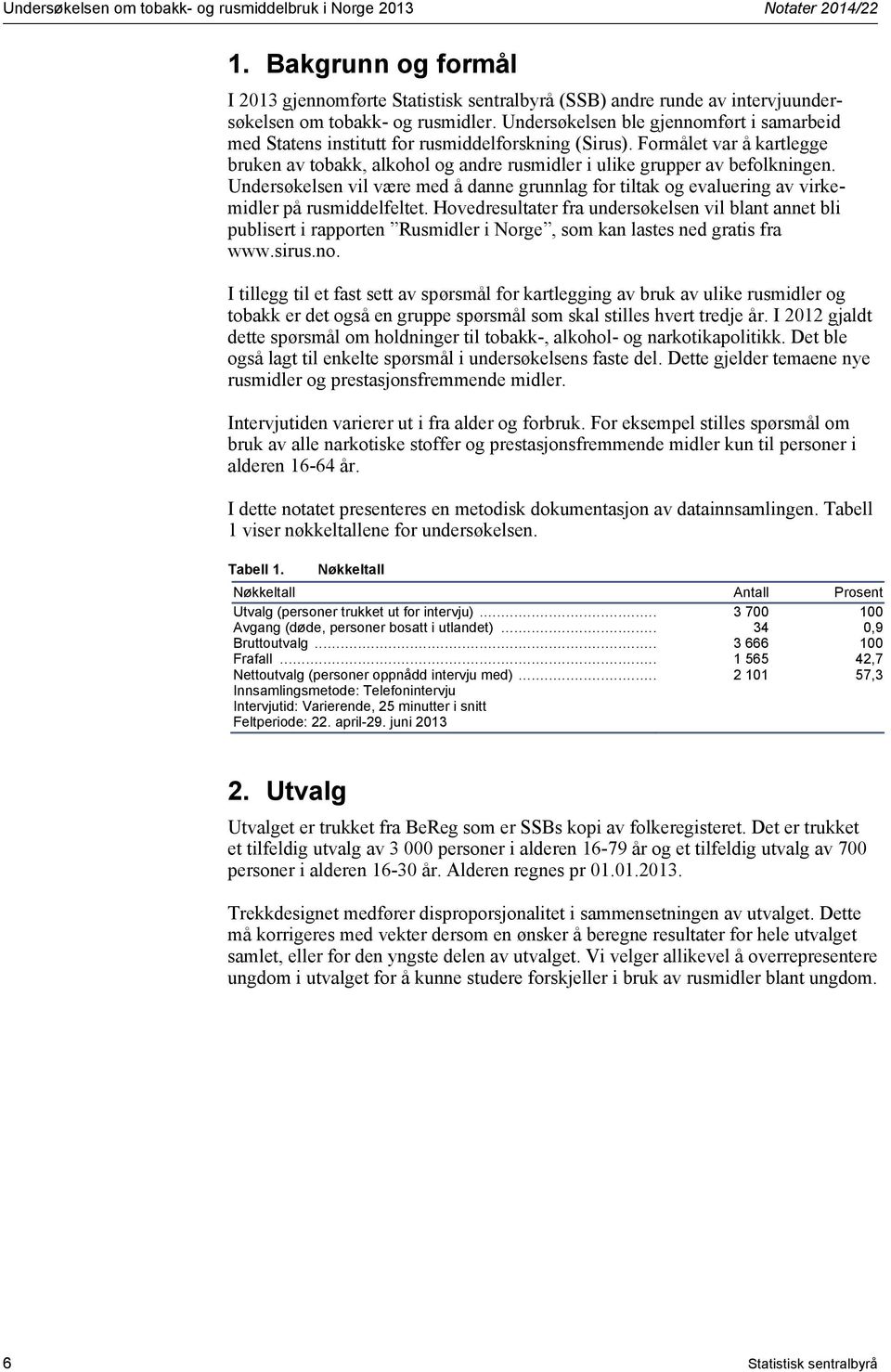 Undersøkelsen ble gjennomført i samarbeid med Statens institutt for rusmiddelforskning (Sirus). Formålet var å kartlegge bruken av tobakk, alkohol og andre rusmidler i ulike grupper av befolkningen.