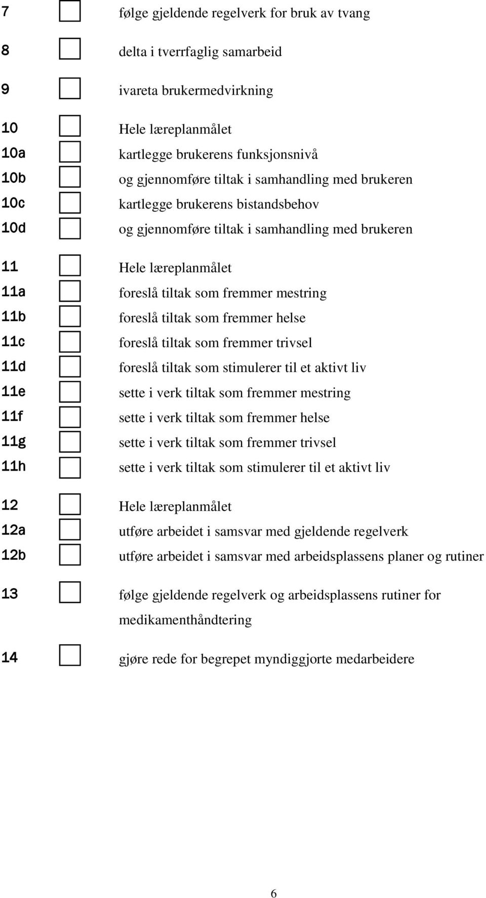 som fremmer helse 11c foreslå tiltak som fremmer trivsel 11d foreslå tiltak som stimulerer til et aktivt liv 11e sette i verk tiltak som fremmer mestring 11f sette i verk tiltak som fremmer helse 11g