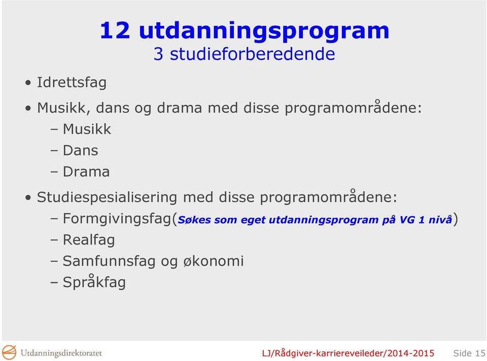 programområdene: Formgivingsfag(Søkes som eget utdanningsprogram på VG 1 nivå)