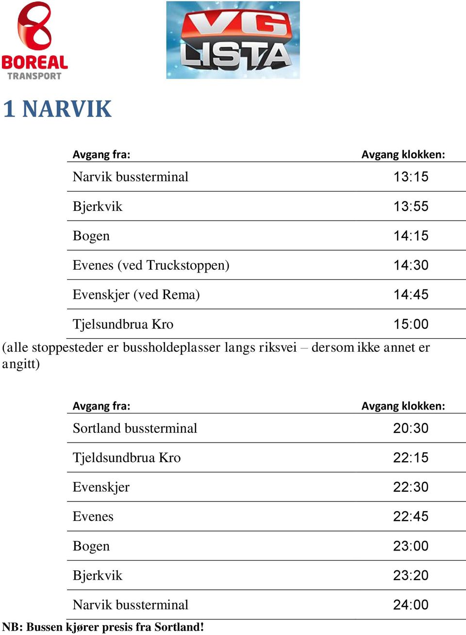 Tjelsundbrua Kro 15:00 Tjeldsundbrua Kro 22:15 Evenskjer 22:30