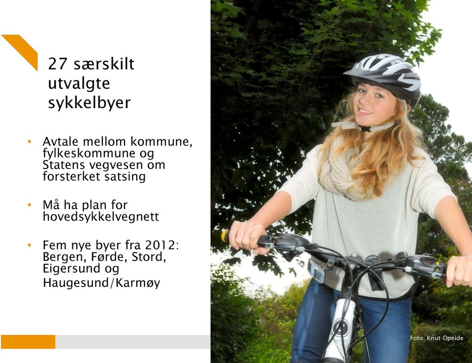 ha plan for hovedsykkelvegnett Fem nye byer fra 2012: