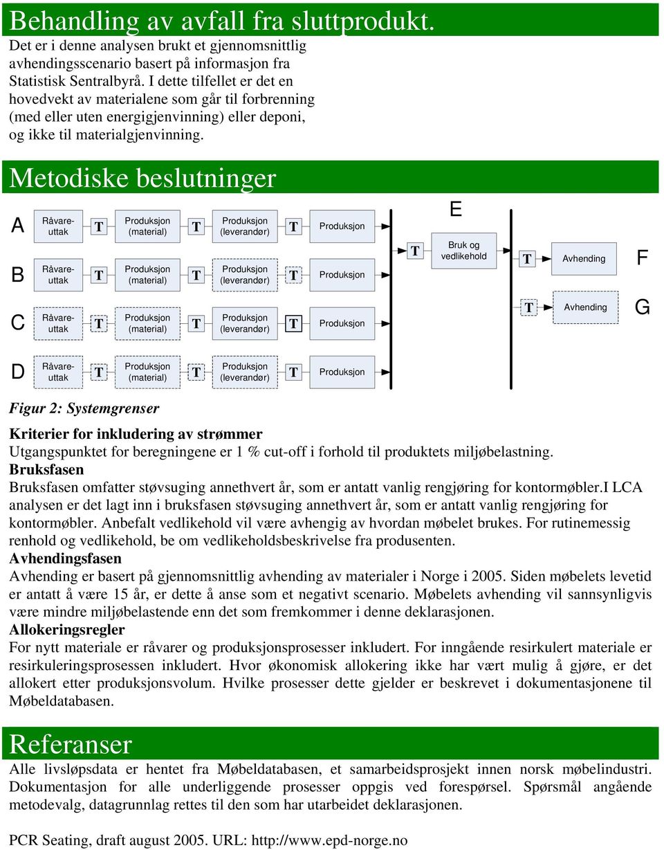 Metodiske beslutninger A B E Bruk og vedlikehold F C G D Figur 2: Systemgrenser Kriterier for inkludering av strømmer Utgangspunktet for beregningene er 1 % cut-off i forhold til produktets