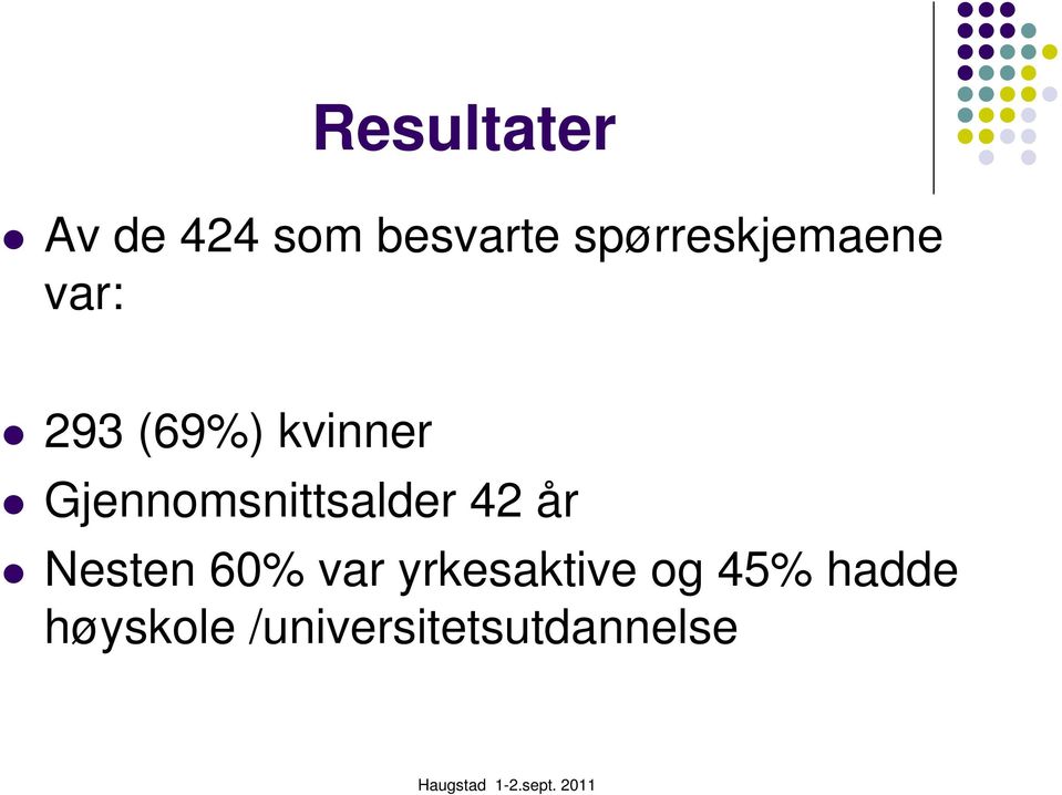 Gjennomsnittsalder 42 år Nesten 60% var