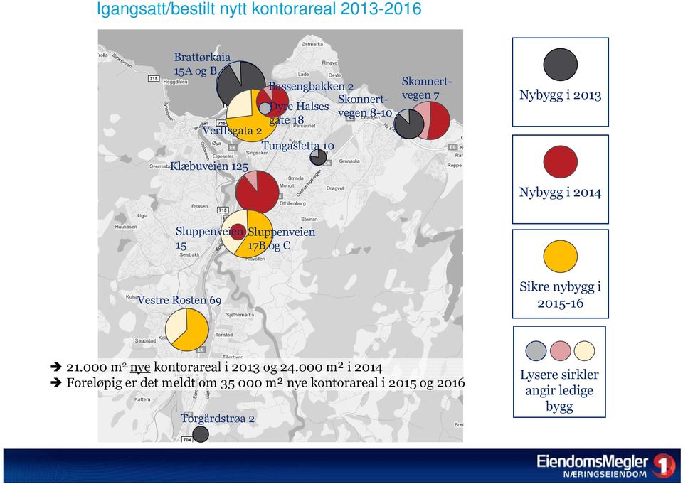 Sluppenveien 17B og C Vestre Rosten 69 Sikre nybygg i 2015-16 21.000 m 2 nye kontorareal i 2013 og 24.