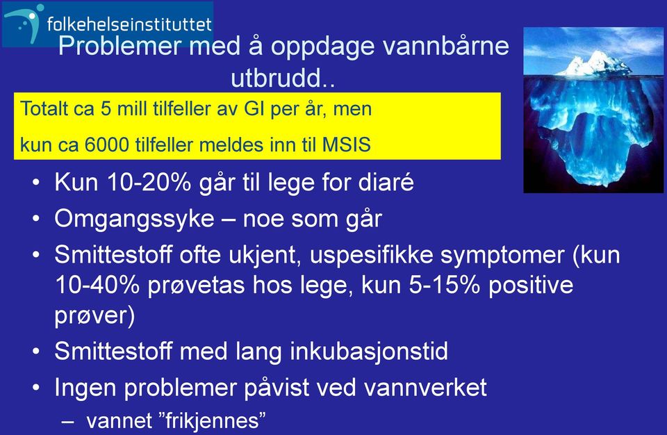 10-20% går til lege for diaré Omgangssyke noe som går Smittestoff ofte ukjent, uspesifikke