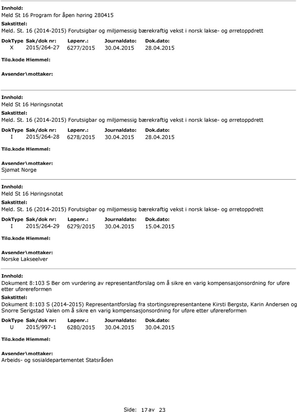 2015 Norske Lakseelver Dokument 8:103 S Ber om vurdering av representantforslag om å sikre en varig kompensasjonsordning for uføre etter uførereformen