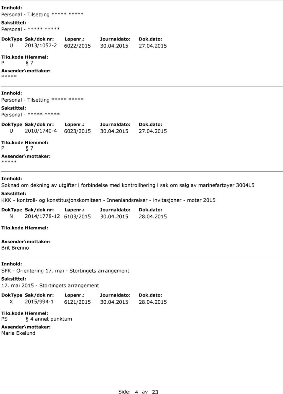 konstitusjonskomiteen - nnenlandsreiser - invitasjoner - møter 2015 N 2014/1778-12 6103/2015 Brit Brenno SPR - Orientering 17.