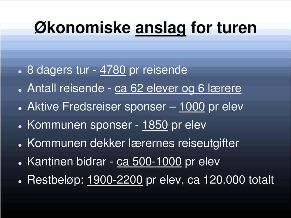 elev Kommunen sponser - 1850 pr elev Kommunen dekker lærernes