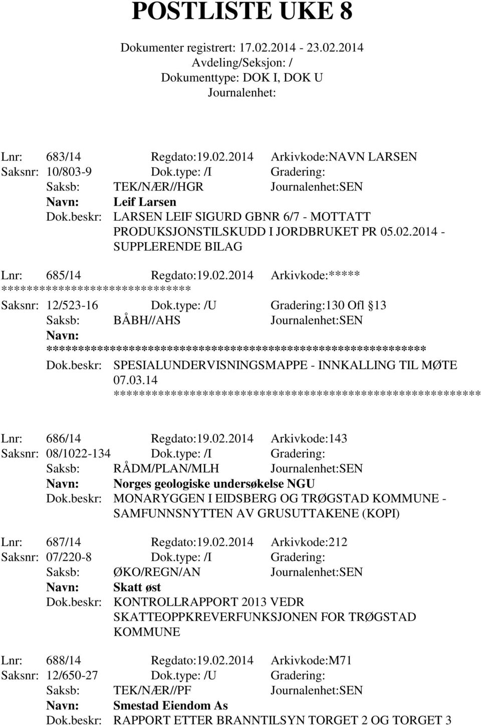 type: /U Gradering:130 Ofl 13 Saksb: BÅBH//AHS SEN Dok.beskr: SPESIALUNDERVISNINGSMAPPE - INNKALLING TIL MØTE 07.03.14 Lnr: 686/14 Regdato:19.02.2014 Arkivkode:143 Saksnr: 08/1022-134 Dok.