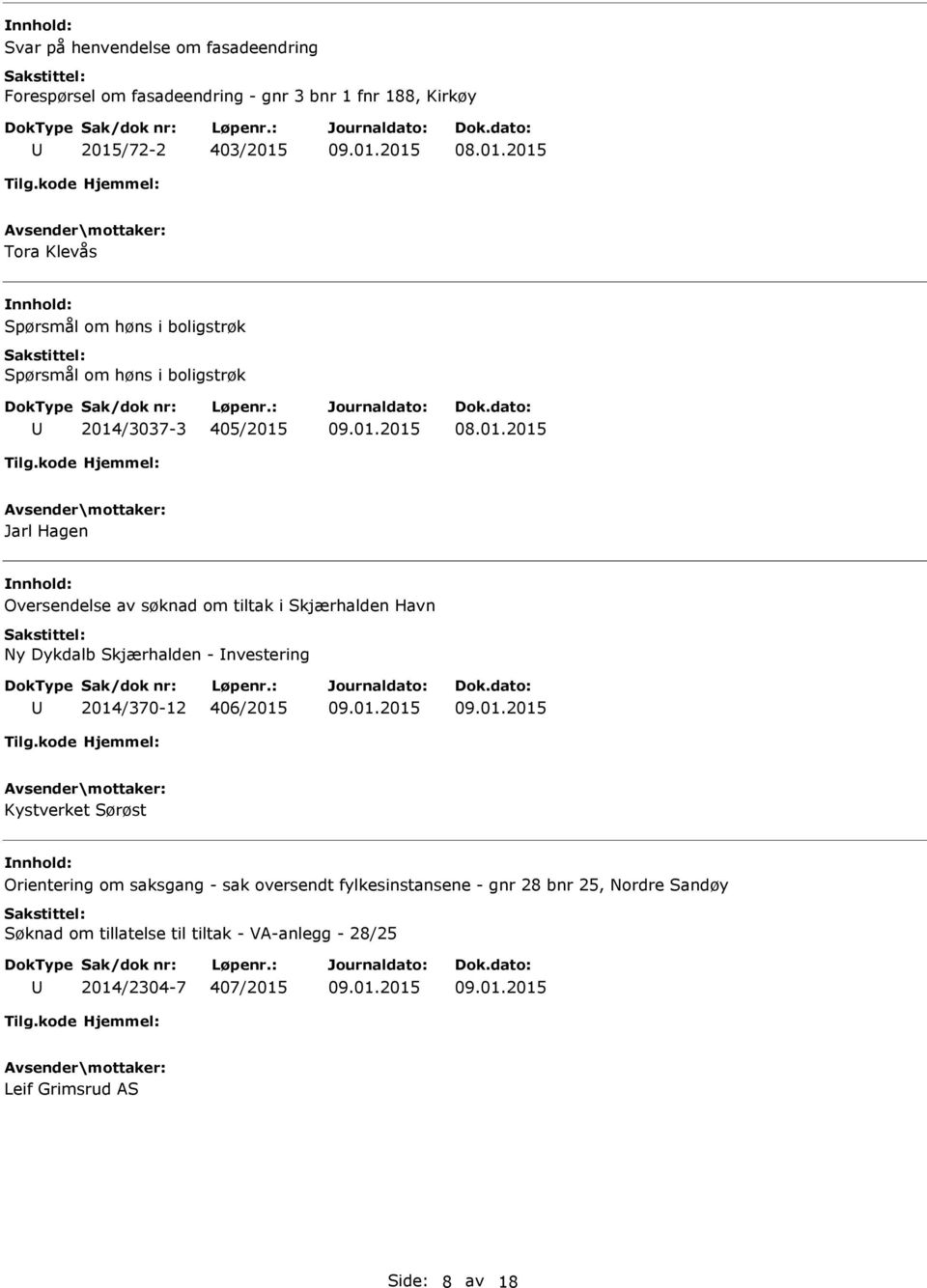 Skjærhalden Havn Ny Dykdalb Skjærhalden - nvestering 2014/370-12 406/2015 Kystverket Sørøst Orientering om saksgang - sak oversendt