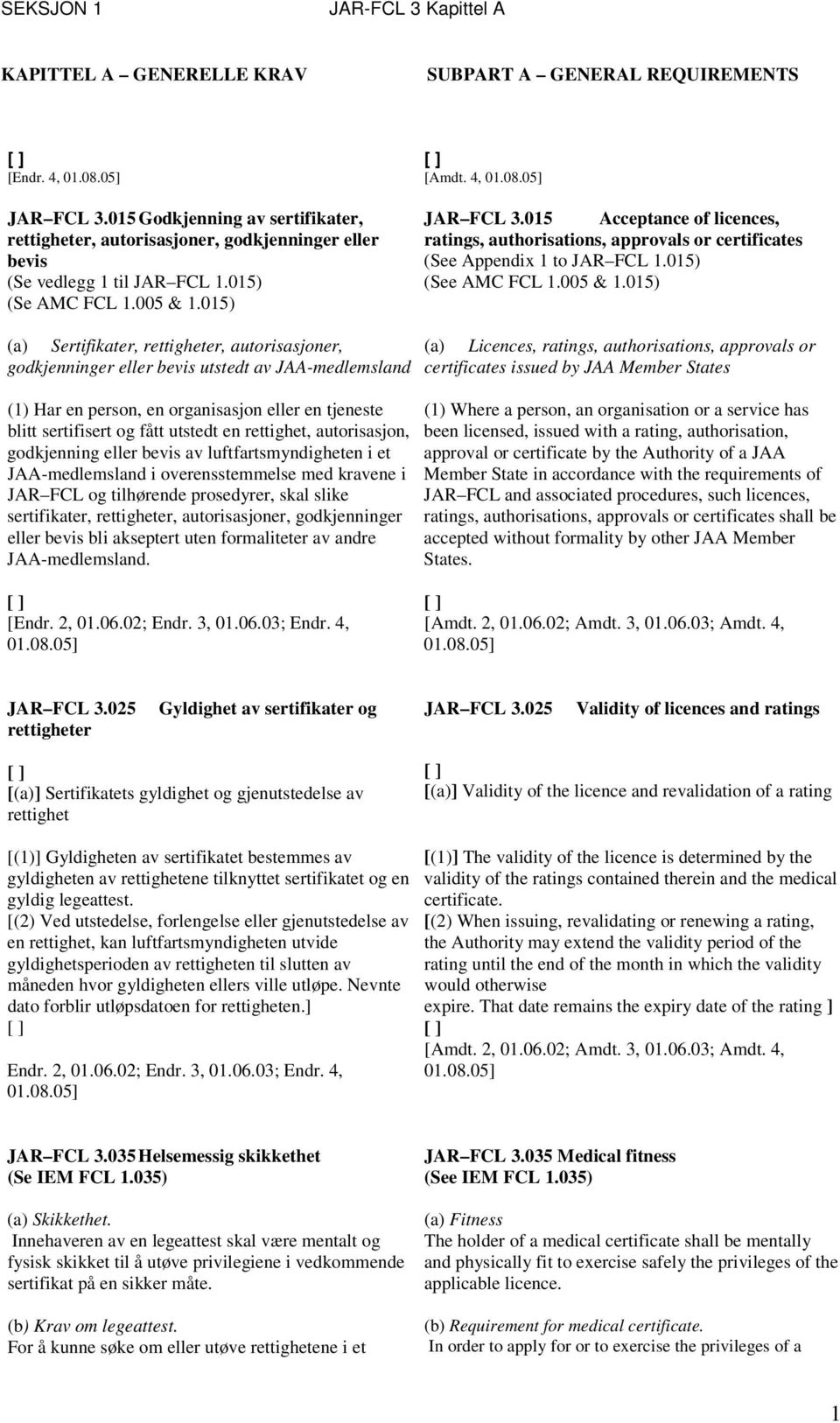 015) (a) Sertifikater, rettigheter, autorisasjoner, godkjenninger eller bevis utstedt av JAA-medlemsland JAR FCL 3.