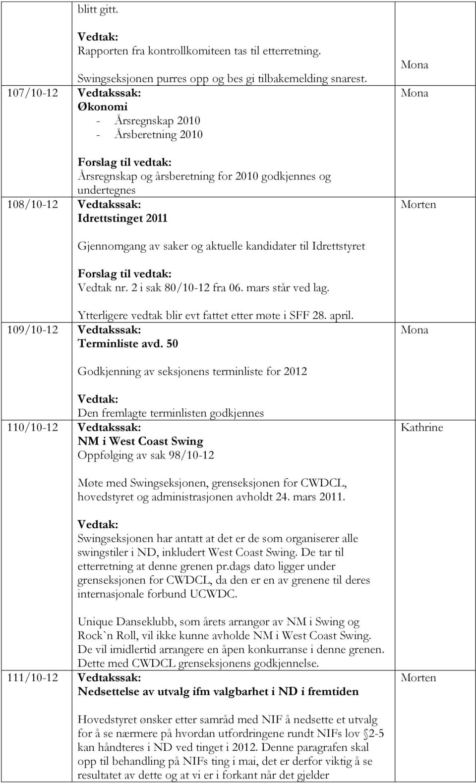 Gjennomgang av saker og aktuelle kandidater til Idrettstyret Forslag til vedtak: Vedtak nr. 2 i sak 80/10-12 fra 06. mars står ved lag. Ytterligere vedtak blir evt fattet etter møte i SFF 28. april.