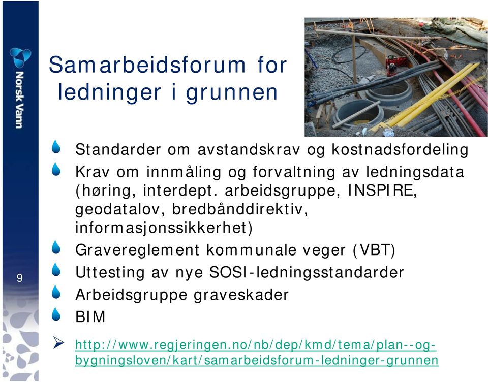 arbeidsgruppe, INSPIRE, geodatalov, bredbånddirektiv, informasjonssikkerhet) Gravereglement kommunale veger