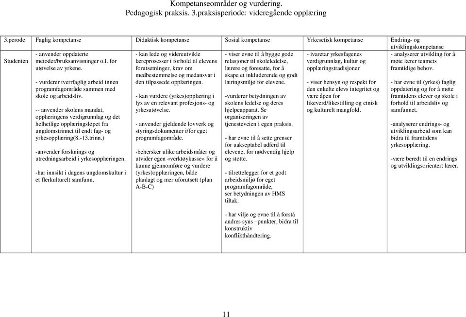 - ivaretar yrkesfagenes verdigrunnlag, kultur og opplæringstradisjoner - analyserer utvikling for å møte lærer teamets framtidige behov.