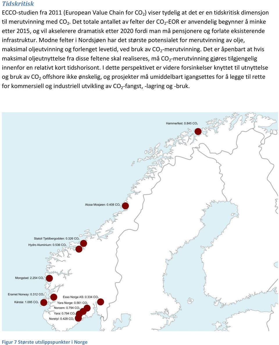 Modne felter i Nordsjøen har det største potensialet for merutvinning av olje, maksimal oljeutvinning og forlenget levetid, ved bruk av CO 2 -merutvinning.
