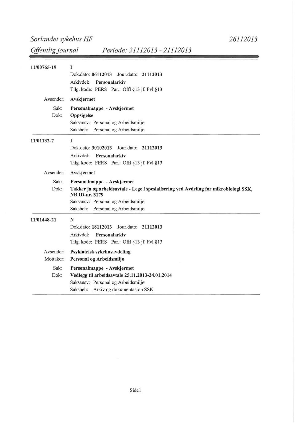 Fvl 13 Takker ja og arbeidsavtale- Lege i spesialisering ved Avdeling for mikrobiologi SSK, NR. ID-nr. 3179 11/01448-21 N Dok.