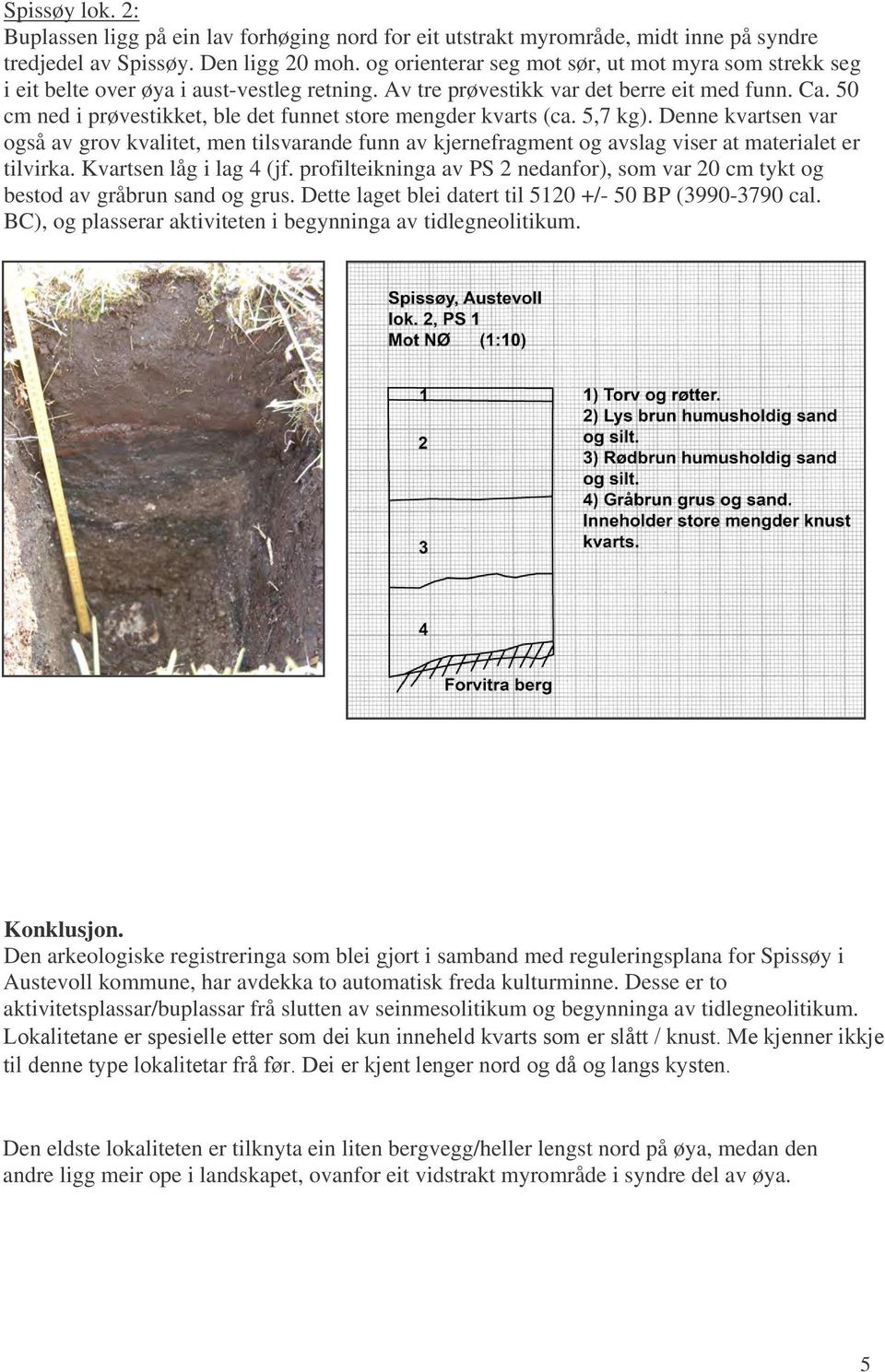 50 cm ned i prøvestikket, ble det funnet store mengder kvarts (ca. 5,7 kg). Denne kvartsen var også av grov kvalitet, men tilsvarande funn av kjernefragment og avslag viser at materialet er tilvirka.