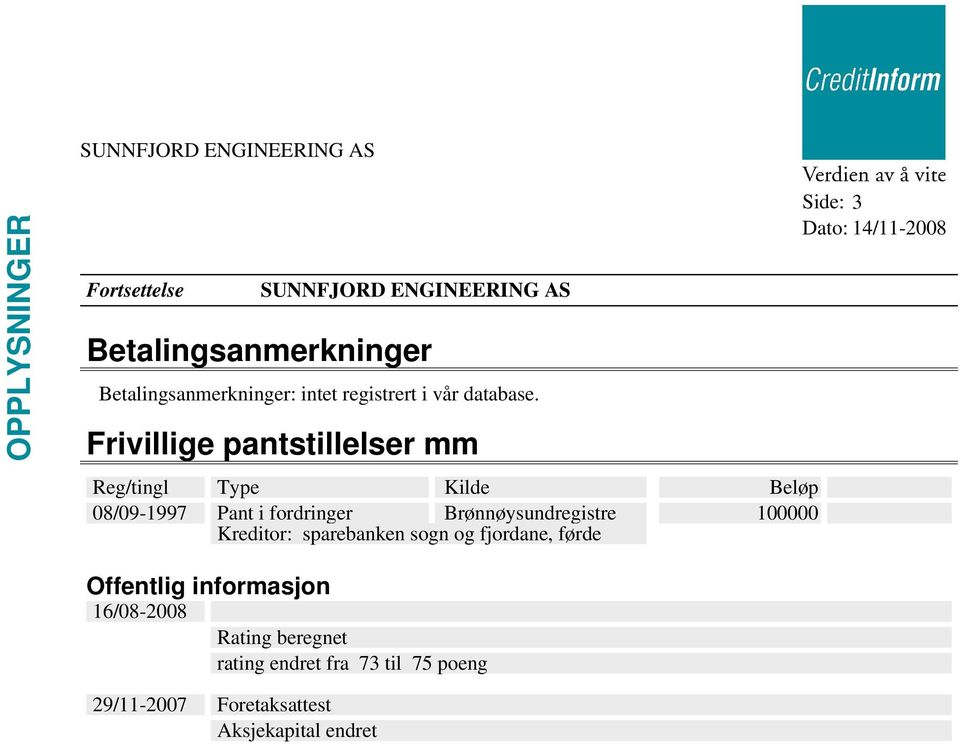 Brønnøysundregistre 100000 Kreditor: sparebanken sogn og fjordane, førde Side: 3 Offentlig