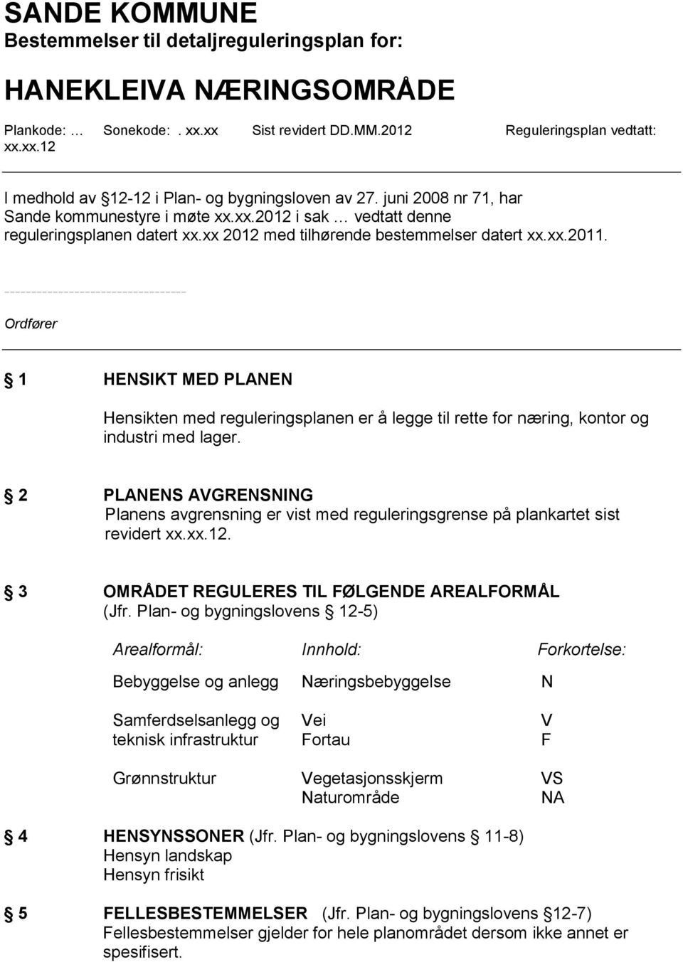 ---------------------------------- Ordfører 1 HENSIKT MED PLANEN Hensikten med reguleringsplanen er å legge til rette for næring, kontor og industri med lager.