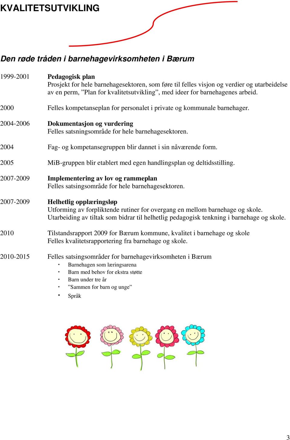 2004-2006 Dokumentasjon og vurdering Felles satsningsområde for hele barnehagesektoren. 2004 Fag- og kompetansegruppen blir dannet i sin nåværende form.